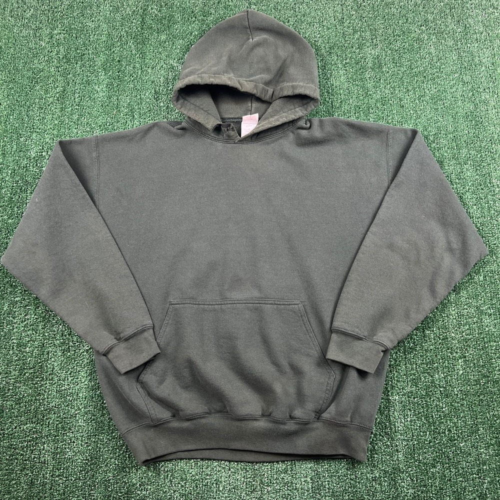 VTG Gildan Hoodie Men's Large Dark Green Heavy Distressed Blank Fleece Pullover